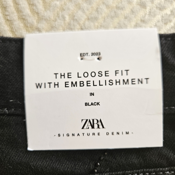 NWT Zara Rhinestone Black Jean Pants Embroidered- size 4 - Picture 7 of 13